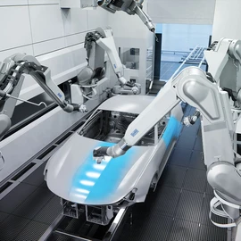 EcoProBooth Kabiny serwisowe znajdują się w każdym rogu EcoProBooth. Mogą się do nich zbliżać roboty. Nieaktywne roboty można czyścić lub serwisować w kabinach.